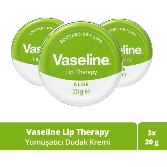 Vaseline Lip Therapy Aloe Vera Yumuşatıcı Dudak Kremi 20 gr X3