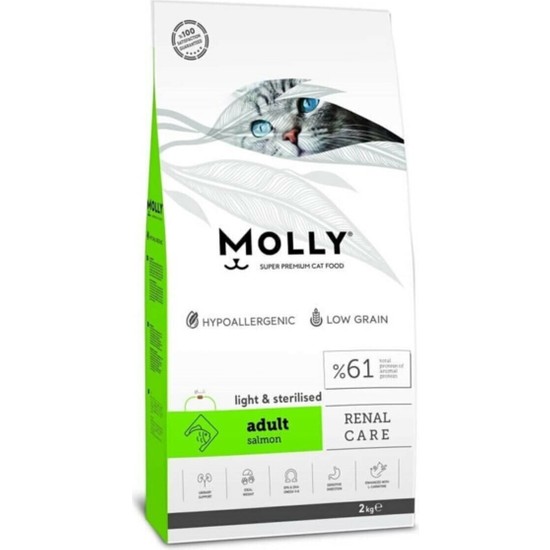 Molly Molly düşük Tahıllı Hipoalerjenik Sterilised Light Somonlu Kısırlaştırılmış Kedi Maması 2 kg