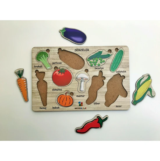 Woodzzle 10 Parça Ahşap Eğitici Öğretici Yapboz Bulmaca Sebzeler Bultak Ahşap Puzzle Çocuk Oyunu Montesorri