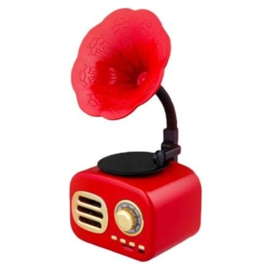 Torima Taşınabilir Nostaljik Kablosuz Ses Gramafon Tasarımlı Bombası Extra Bass Bluetooth Hoparlör Kırmızı FT05