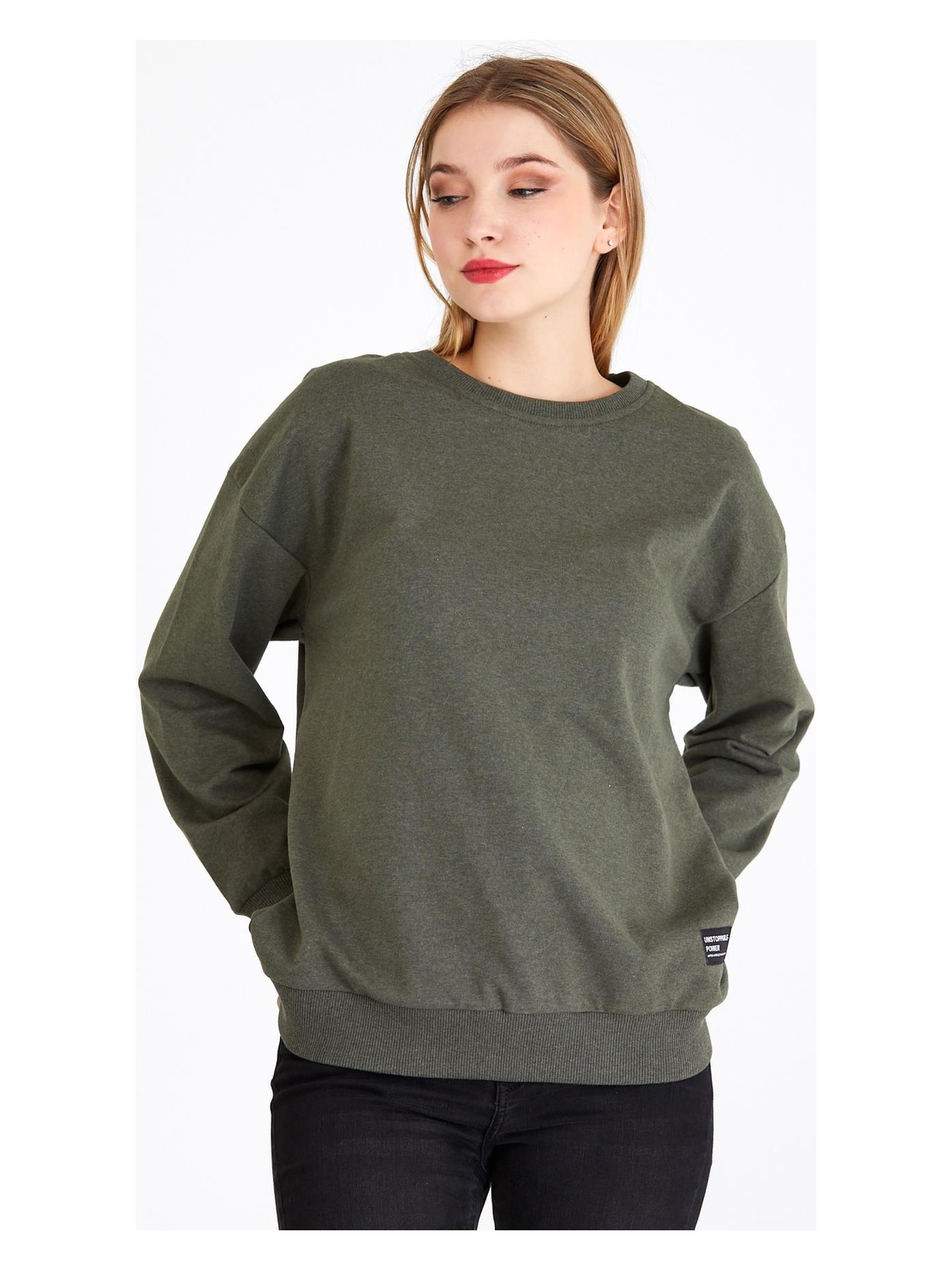Mmetalic Kadın Siyah Renk Basic Bisiklet Yaka Sweatshirt - Görsel 3