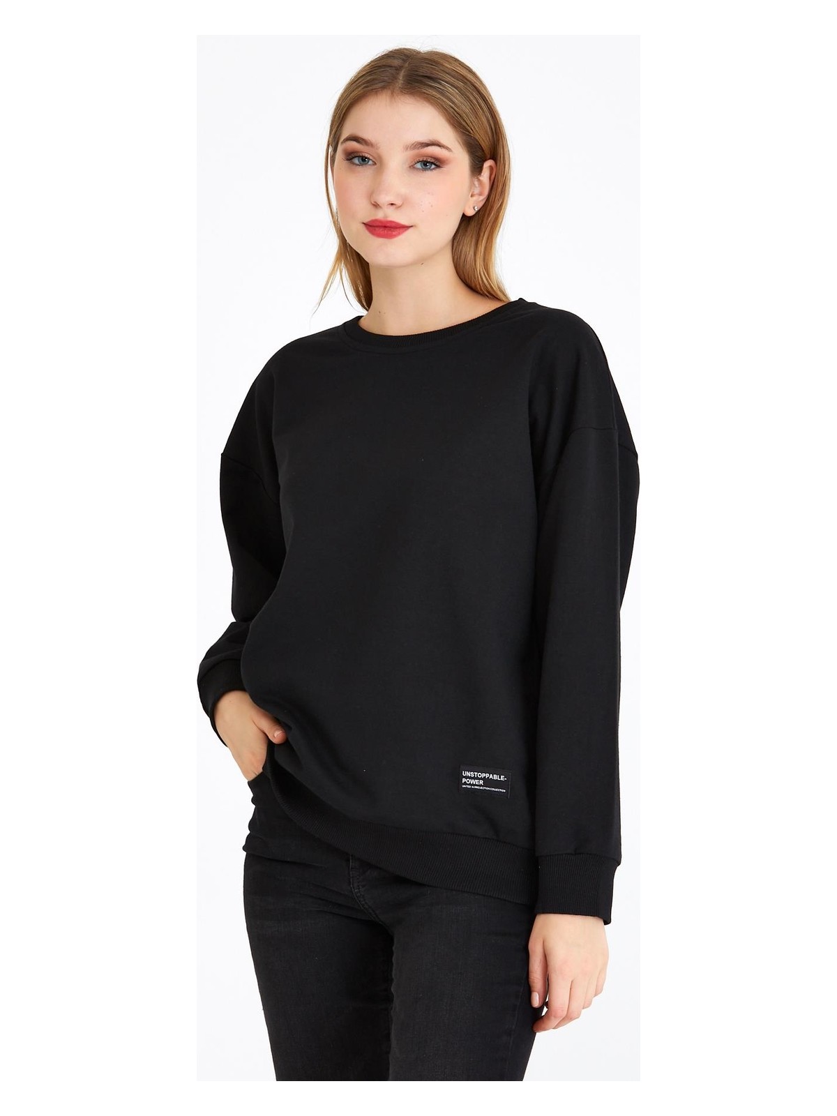 Mmetalic Kadın Antrasit Renk Basic Bisiklet Yaka Sweatshirt - Görsel 6