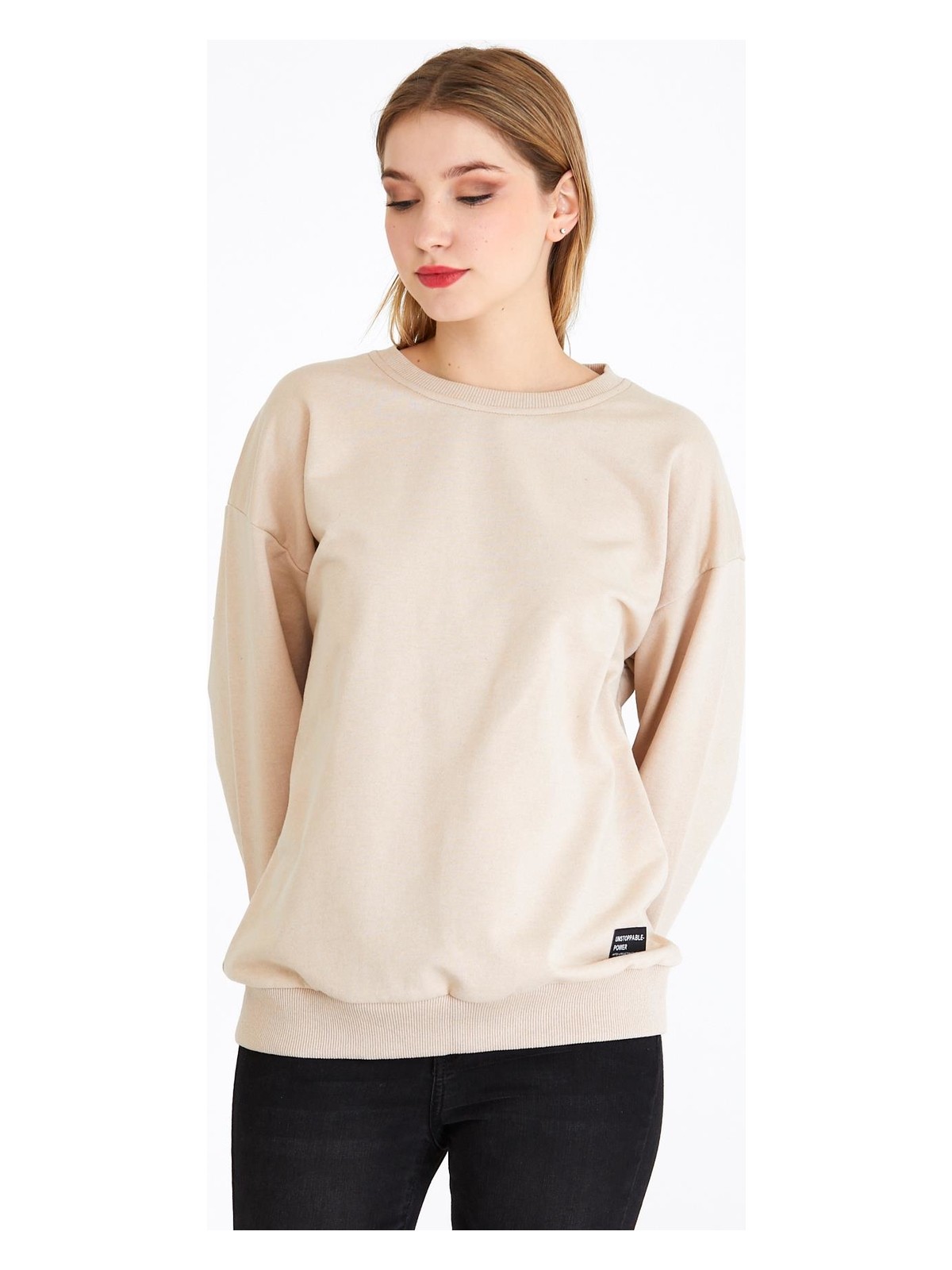 Mmetalic Kadın Antrasit Renk Basic Bisiklet Yaka Sweatshirt - Görsel 8