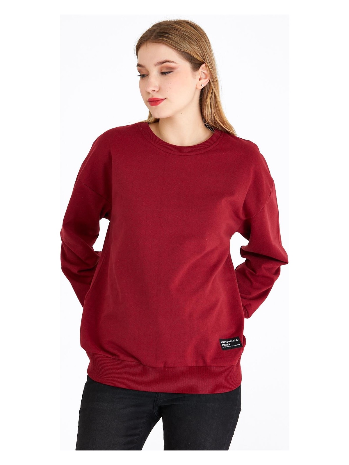 Mmetalic Kadın Antrasit Renk Basic Bisiklet Yaka Sweatshirt - Görsel 9