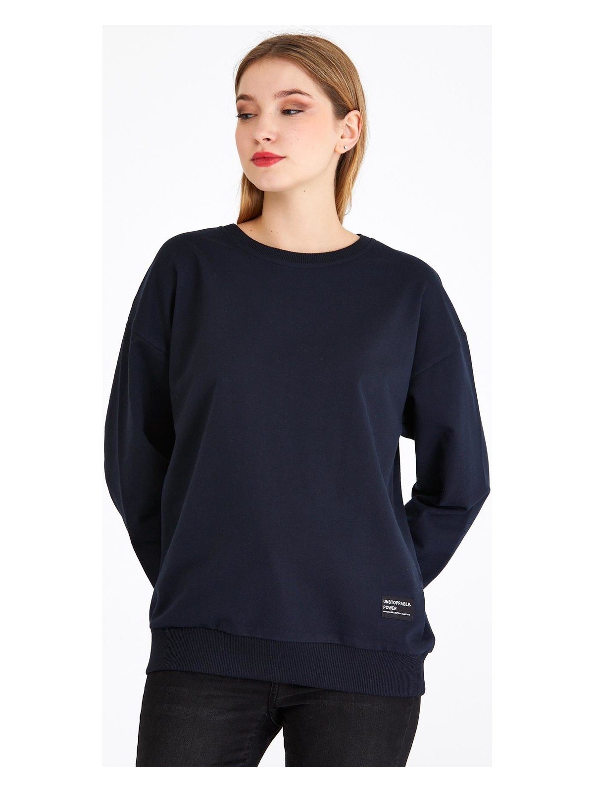 Mmetalic Kadın Haki Renk Basic Bisiklet Yaka Sweatshirt - Görsel 7
