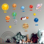 instababyrooms Gezegenler Ahşap Set Eğlenceli Tasarım Renkli Dekor 12 Parça