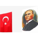 Özgüvenal -6 Raşel Kumaş Atatürk Posteri + Türk Bayrağı 300 x 450 cm