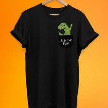 Remonz Dinazor Cep Baskılı %100 Pamuk Oversize T-Shirt Büyük Beden Tişört