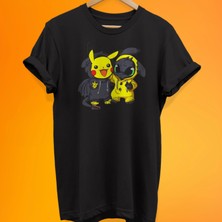 Remonz Pikachu Dragon Baskılı %100 Pamuk Oversize T-Shirt Büyük Beden Tişört