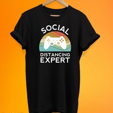 Remonz Social Distance Baskılı %100 Pamuk Oversize T-Shirt Büyük Beden Tişörthirt