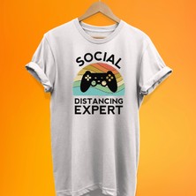 Remonz Social Distance Baskılı %100 Pamuk Oversize T-Shirt Büyük Beden Tişört