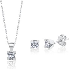 Mia Vento 0.75 Karat Effective Diamond Benzersiz Zerafet Ikili Tektaş Gümüş Set
