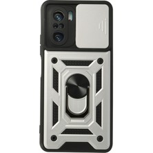 Nevarium Xiaomi Poco F3 Kılıf Tank Lens Sürgülü Yüzüklü Silikon - Gümüş
