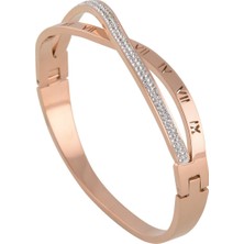 Osmanlı Gümüş Kadın Roma Rakamlı Taş Işlemeli  Model Bileklik Rose Renk Cblromaisle-Ros