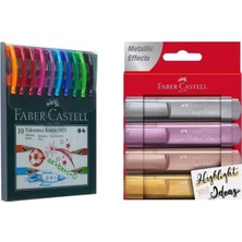Faber-Castell Fosforlu ve Tükenmez Kalem Seti 14'lü Metalik Tonlar ile Karışık Canlı Renkler