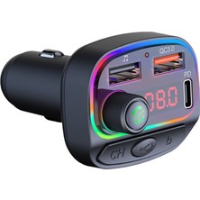 ZSZH C14 Çok Fonksiyonlu Araba Çift Qc3.0 + PD18W USB Şarj Bluetooth Fm Verici Atmosfer Işık ile  (Yurt Dışından)