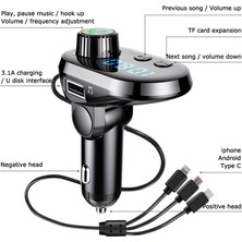 ZSZH Q15 Çok Fonksiyonlu Araba Çift USB 3.1A Şarj Mp3 Müzik Çalar Bluetooth Fm Verici  (Yurt Dışından)