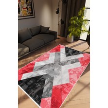 10 Post Online Modern Geometrik Gümüş Kırmızı Gri Siyah Kaydırmaz Kesme Yıkanabilir Ince Halı 
