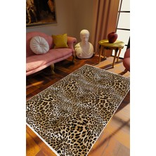 10 Post Online Klasik Eskitme Leopar Altın Ekru Kahverengi Kaydırmaz Kesme Yıkanabilir Ince Halı 