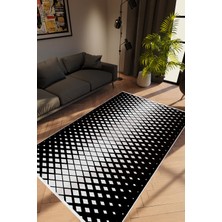 10 Post Online Modern Geometrik Siyah Beyaz Kaydırmaz Kesme Yıkanabilir Ince Halı 