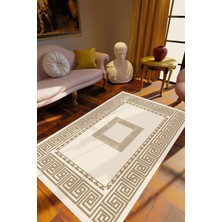 10 Post Online Klasik Kahverengi Ekru Kaydırmaz Kesme Yıkanabilir Ince Halı 