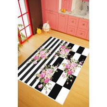 10 Post Online Mutfak Halısı Figürlü Çiçekli Beyaz Siyah Pembe Kaydırmaz Kesme Yıkanabilir Ince Halı 