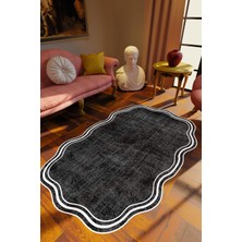 10 Post Online Klasik Modern Lazer Kesim Gri Siyah Kaydırmaz Kesme Yıkanabilir Ince Halı 