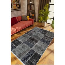 10 Post Online Modern Patchwork Gri Siyah Kaydırmaz Kesme Yıkanabilir Ince Halı 