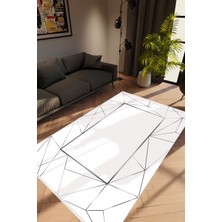 10 Post Online Modern Geometrik Gri Beyaz Kaydırmaz Kesme Yıkanabilir Ince Halı 