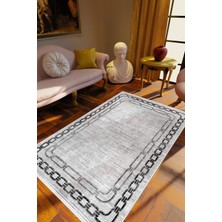 10 Post Online Klasik Zincir Desenli Gri Kaydırmaz Kesme Yıkanabilir Ince Halı 