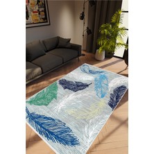 10 Post Online Figürlü Çiçekli Tüy Desen Gri Mavi Beyaz Kaydırmaz Kesme Yıkanabilir Ince Halı 