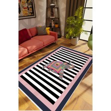 10 Post Online Figürlü Çizgili Fil Pembe Gri Beyaz Kaydırmaz Kesme Yıkanabilir Ince Halı 
