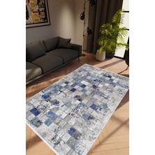 10 Post Online Modern Patchwork Mozaik Desen Gri Mavi Kaydırmaz Kesme Yıkanabilir Ince Halı 