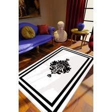 10 Post Online Klasik Eskitme Beyaz Siyah Kaydırmaz Kesme Yıkanabilir Ince Halı 