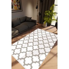 10 Post Online Modern Geometrik Fas Desenli Beyaz Kahverengi Kaydırmaz Kesme Yıkanabilir Ince Halı 