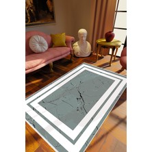 10 Post Online Eskitme Modern Çerçeve Desenli Mermer Gri Krem Kaydırmaz Kesme Yıkanabilir Ince Halı 