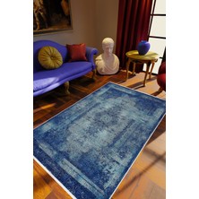 10 Post Online Klasik Eskitme Lacivert Mavi Kaydırmaz Kesme Yıkanabilir Ince Halı 