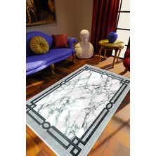 10 Post Online Eskitme Geometrik Çerçeve Desenli Mermer Gri Beyaz Kaydırmaz Kesme Yıkanabilir Ince Halı 