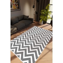 10 Post Online Modern Zig Zag Gri Kaydırmaz Kesme Yıkanabilir Ince Halı 