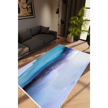 10 Post Online Taş Mermer Modern Mavi Kaydırmaz Kesme Yıkanabilir Ince Halı 