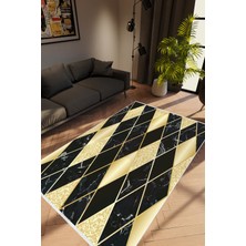 10 Post Online Taş Mermer Modern Gold Karo Siyah Altın Kaydırmaz Kesme Yıkanabilir Ince Halı 