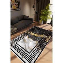 10 Post Online Taş Mermer Modern Gold Siyah Beyaz Altın Kaydırmaz Kesme Yıkanabilir Ince Halı 