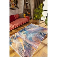 10 Post Online Figürlü Çiçekli Tüy Desen Lacivert Mavi Kahverengi Kaydırmaz Kesme Yıkanabilir Ince Halı 