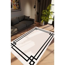 10 Post Online Modern Çizgili Bej Krem Siyah Kaydırmaz Kesme Yıkanabilir Ince Halı 