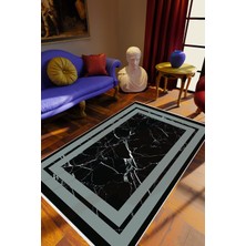 10 Post Online Eskitme Modern Çerçeve Desenli Mermer Siyah Gri Kaydırmaz Kesme Yıkanabilir Ince Halı 