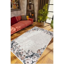 10 Post Online Figürlü Çiçekli Gri Kaydırmaz Kesme Yıkanabilir Ince Halı 