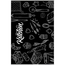 10 Post Online Mutfak Halısı Modern Kitchen Yazılı Siyah Kaydırmaz Kesme Yıkanabilir Ince Halı 