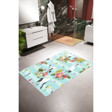 10 Post Online Banyo Paspası Figürlü Çiçekli Kuş Flamingo Turkuaz Kaydırmaz Kesme Yıkanabilir Ince Halı 