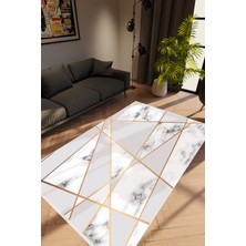 10 Post Online Modern Geometrik Metalik Gri Beyaz Altın Kaydırmaz Kesme Yıkanabilir Ince Halı 