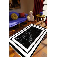 10 Post Online Eskitme Modern Çerçeve Desenli Mermer Siyah Krem Kaydırmaz Kesme Yıkanabilir Ince Halı 